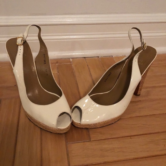 Stuart Weitzman White Patent Peep Toe Heels - Picture 1 of 9